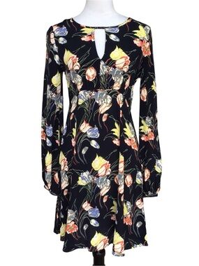 Bytimo Trailing Flowers Black Floral Long Sleeve Dress Size XS